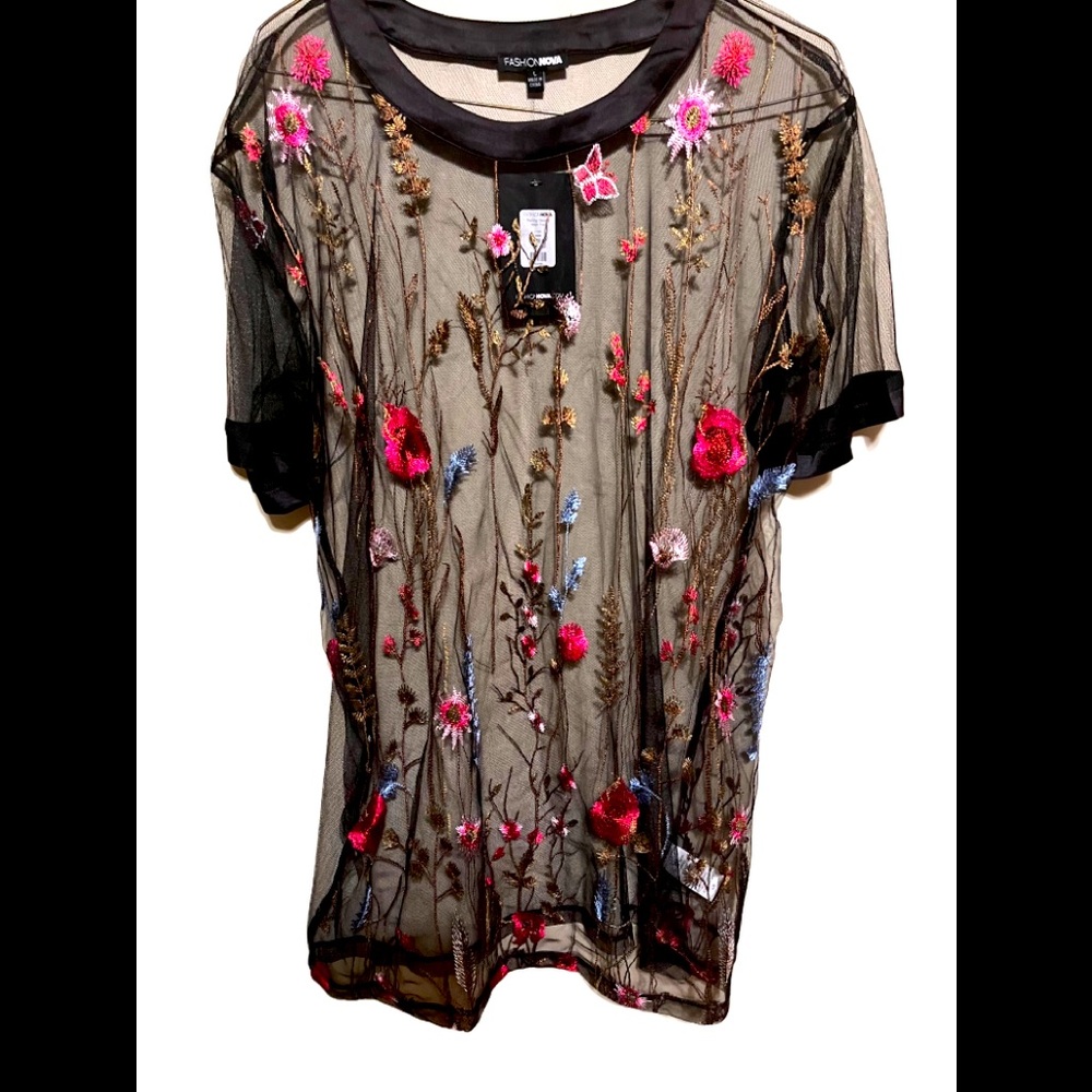 Black floral sheer top